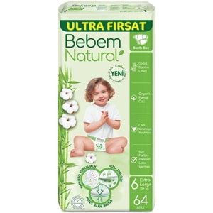 Bebem Bebek Bezi Natural Beden:6 (15+Kg) Extra Large 384 Adet Ekstra Ultra Fırsat Pk