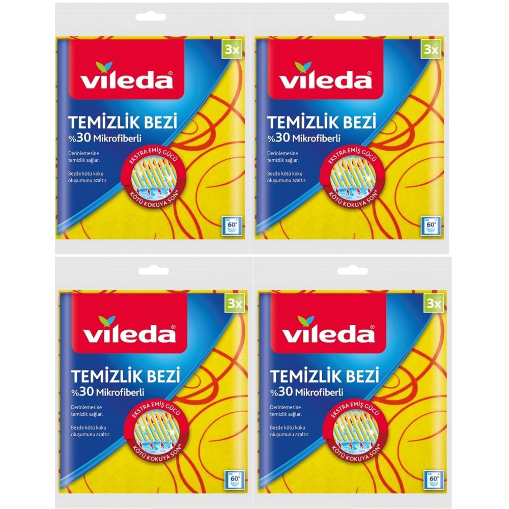 Vileda %30 Mikrofiberli Mutfak Bezi Sarı (Paket İçi 3 Lü Pk) (4 Lü Set)